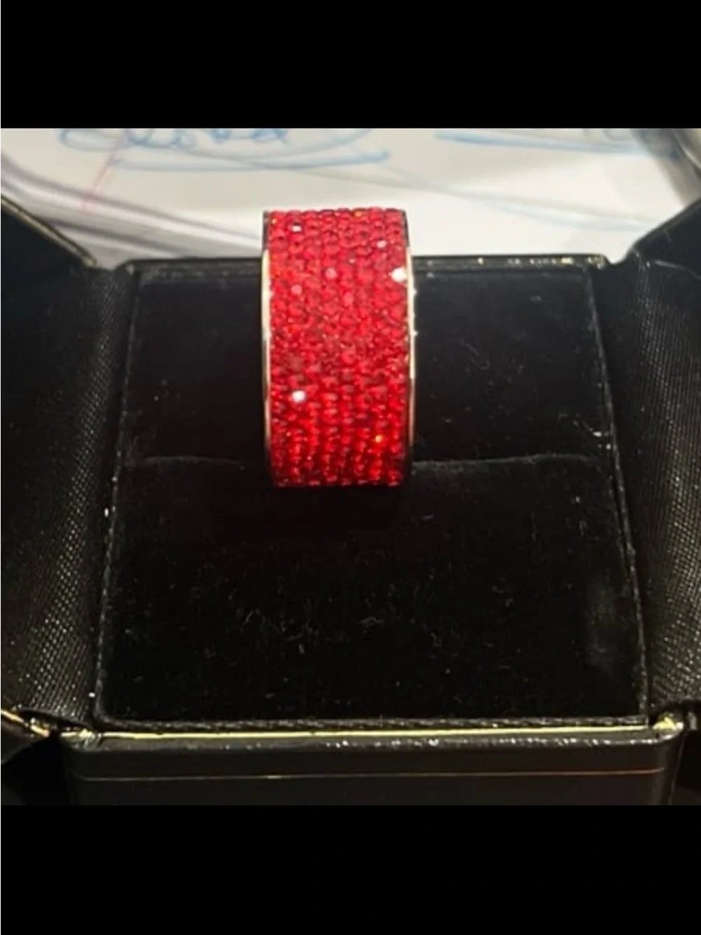 Red Swarovski elements size 9 stainless steel band with rhodium finish #522